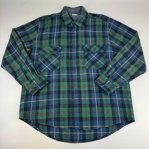 Vintage Fieldmaster Mens Size L Wool Blend Flannel Button Up Shirt Green Plaid